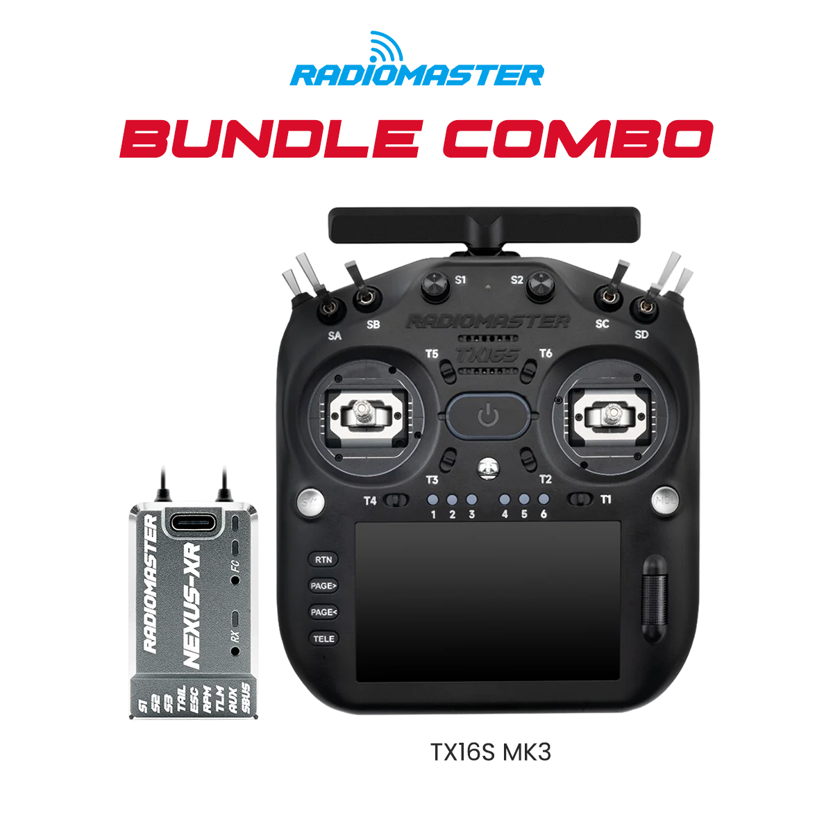 RadioMaster TX16S MK3 Radio Controller (Black) + Nexus-XR Flight Controller (Grey) Bundle