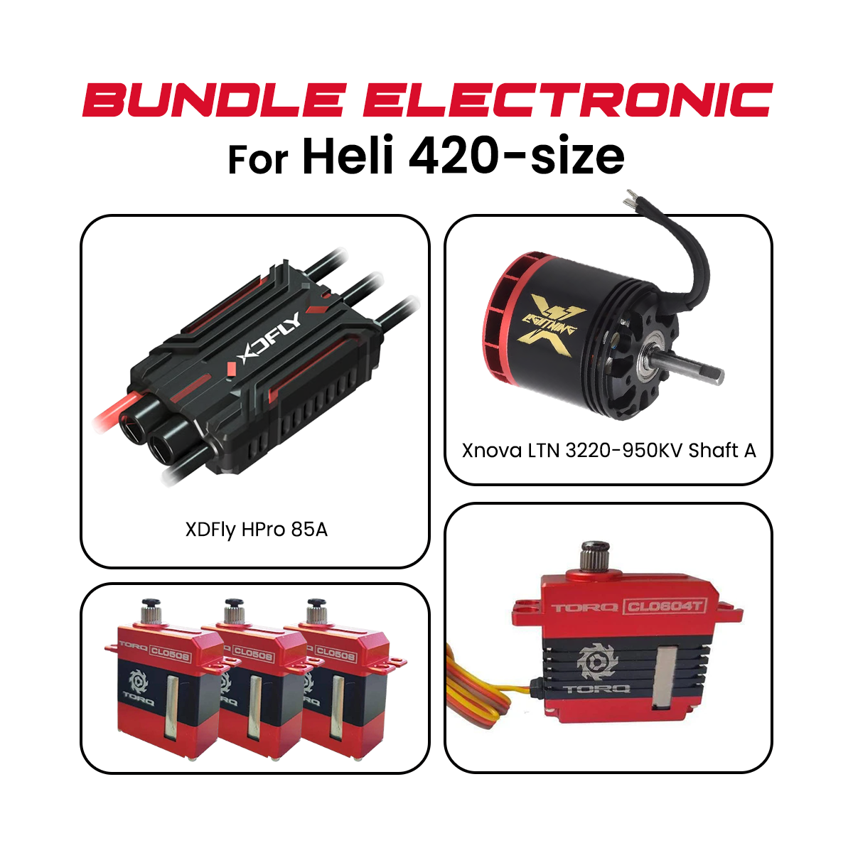 HeliDirect Performance Series 420-Class 6S Power & Servo Combo – Xnova 3220-950KV Motor, XDFly HPro 85A ESC & TORQ Servos