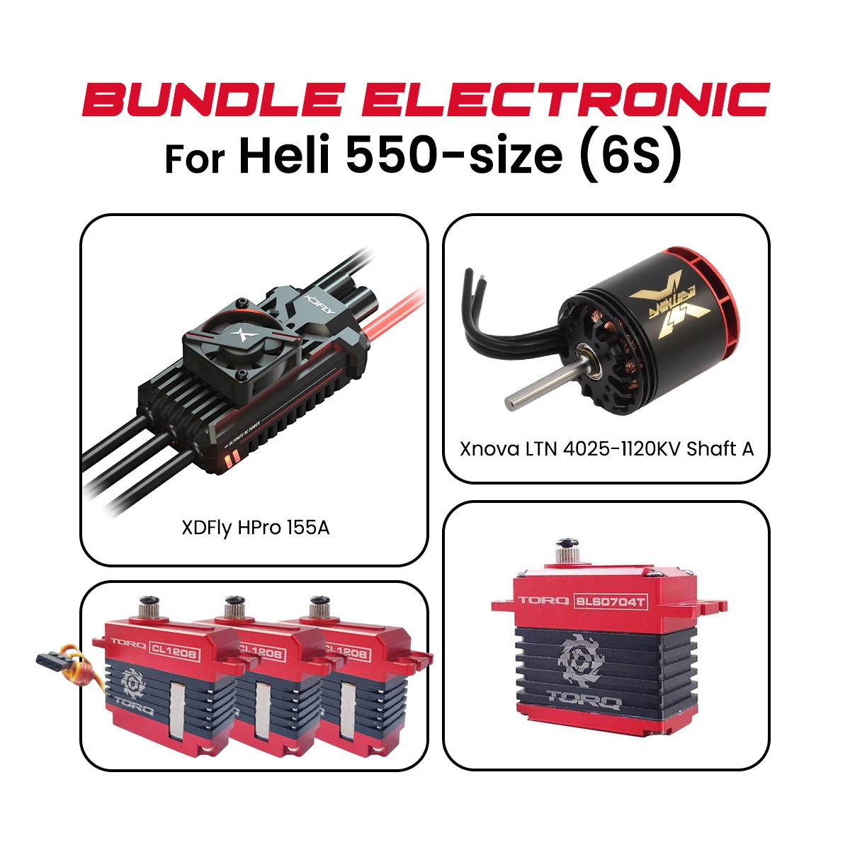 HeliDirect Performance Series 550-Class 6S Power & Servo Combo – Xnova 4025-1120KV Motor, XDFly HPro 155A ESC & TORQ Servos