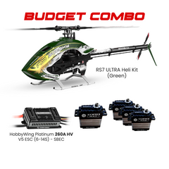 Goosky RS7 ULTRA Helicopter Kit (GREEN) Without Blades Combo TORQ HLX Black Edition Servos & HobbyWing Platinum 260A HV V5 ESC (6-14S)