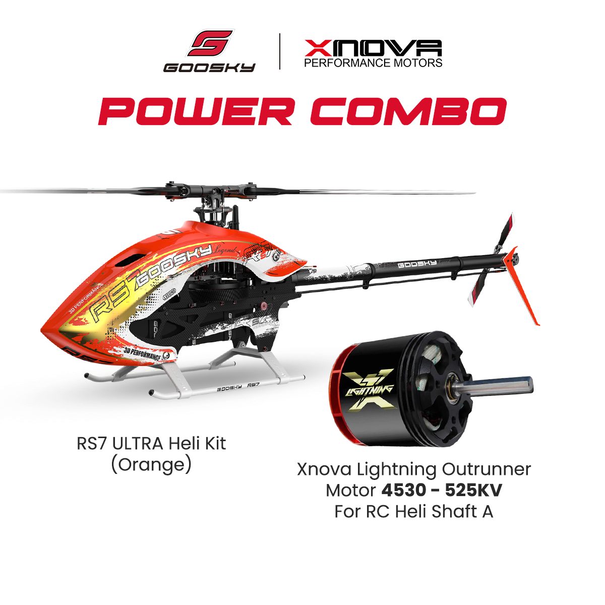 Goosky RS7 ULTRA Helicopter Kit (ORANGE) With Azure 700/105 Blades Combo Xnova Lightning Outrunner Motor 4530 - 525KV For RC Helicopter Shaft A
