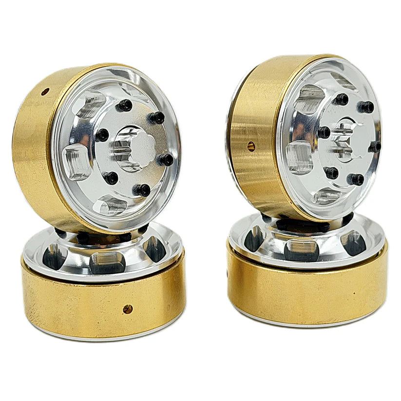 HobbyPlus Terranaut 8x8 Aluminum Beadlock Wheel/ Brass Weight Silver 1.2