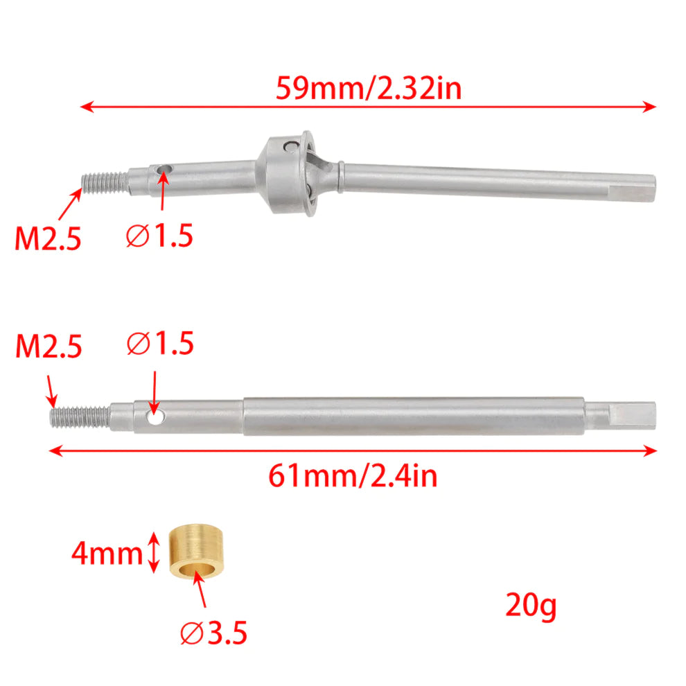 MEUS Racing Wheelbase Extended Thread Dogbone +4MM CVD Front and Rear Axle Drive Shafts for 1/18 TRX4M - HeliDirect