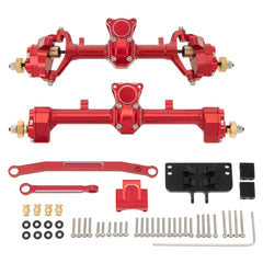 MEUS RACING 1/24 Scale Aluminum Alloy Axles Front and Rear Portal Axle Housing Assembly w/New C Knuckle for Axial SCX24 90081 C10 Jeep Upgrade Parts - RED