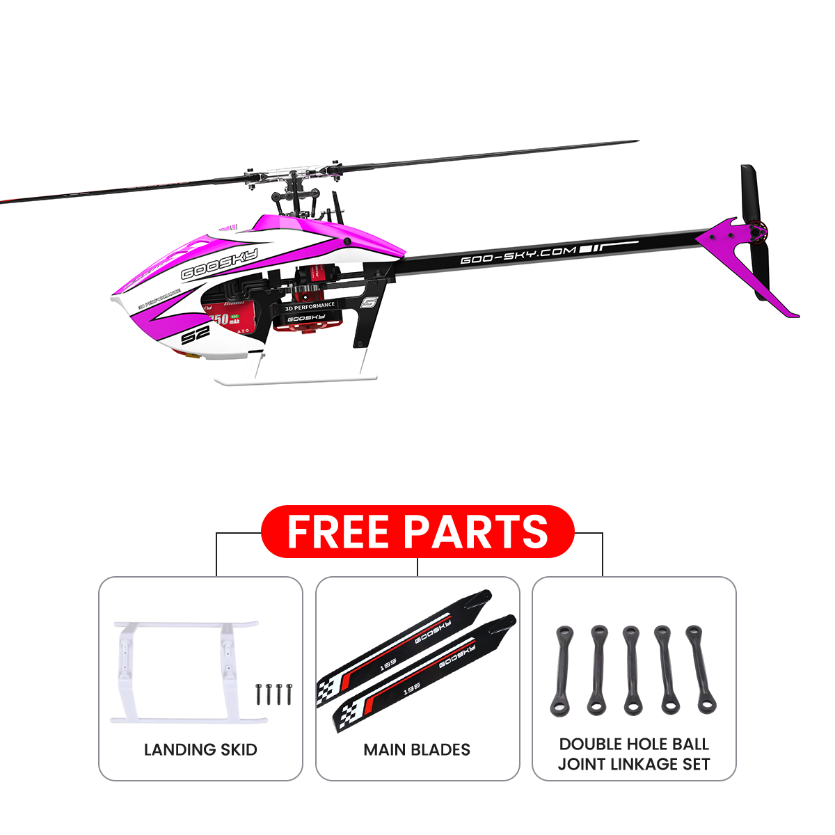 Goosky S2 Max (Purple) BNF Helicopter Value Bundle + FREE Backup Parts Set