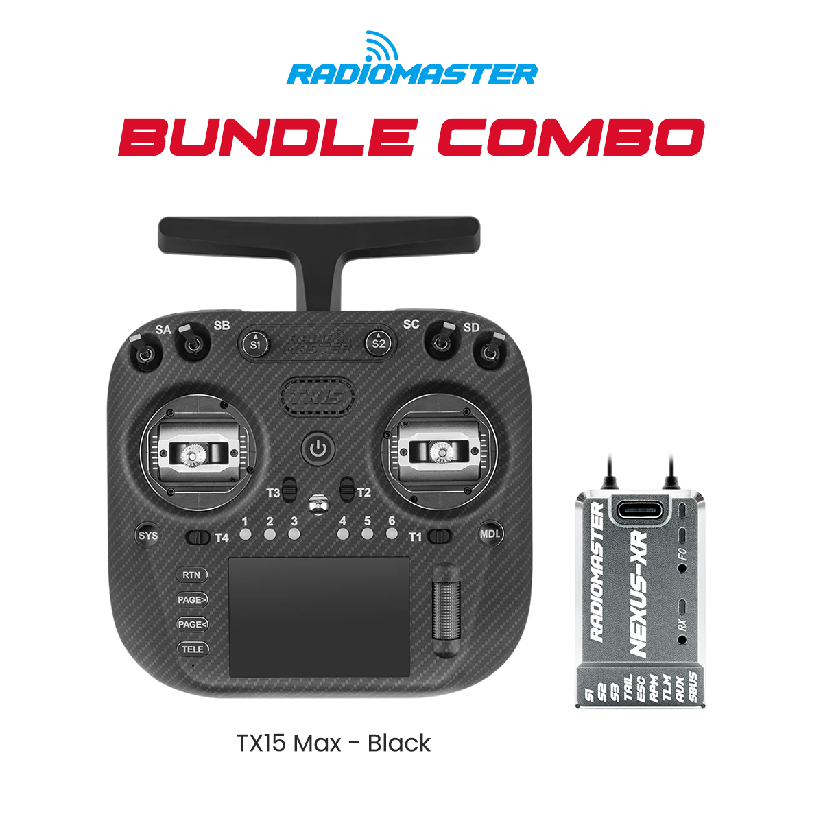 RadioMaster TX15 Max Transmitter ExpressLRS (Black) with Nexus XR Helicopter Flight Controller ELRS (Grey) Bundle