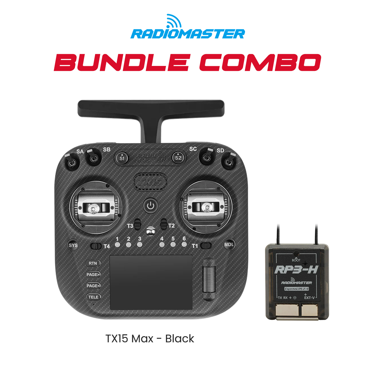 RadioMaster TX15 Max (Black) ExpressLRS Transmitter with RP3 H ELRS Receiver Bundle