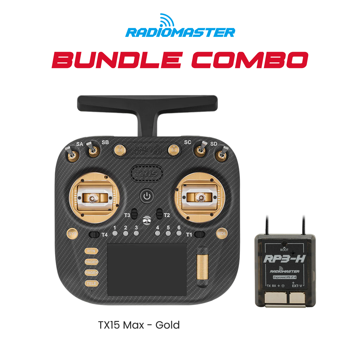 RadioMaster TX15 Max (Gold) ExpressLRS Transmitter with RP3 H ELRS Receiver Bundle