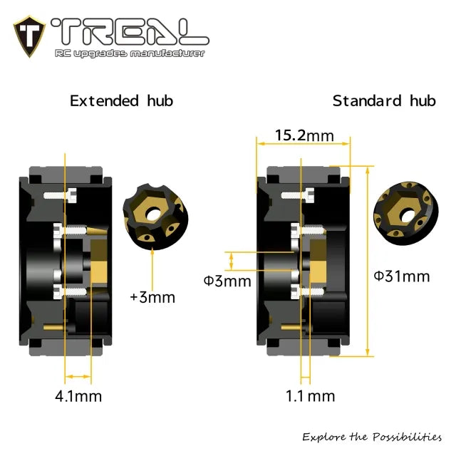 TREAL 1.0 Beadlock Wheels Brass Crawler Wheel Rims Weight (4P) Hubs Removable for SCX24 AX24 FCX24 TRX4M 1/24 1/18 RC Crawler, 50g/pc (Type C) - HeliDirect