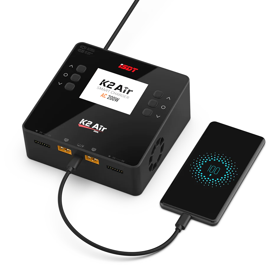 ISDT K2 Air AC 200W DC 1000W 20A Dual Channel Balance Lipo Charger - HeliDirect
