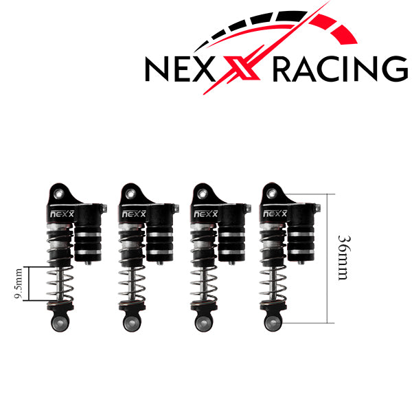 Nexx Racing Reservoir Shock (4 pcs) for 1/24 SCX24 - BLACK - HeliDirect
