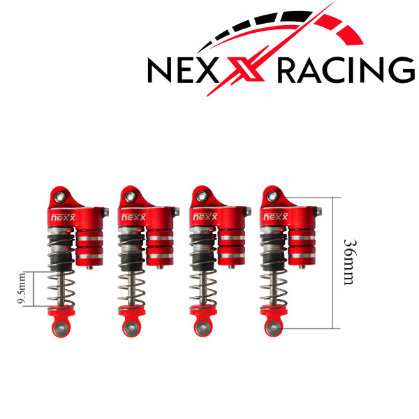 Nexx Racing Reservoir Shock (4 pcs) for 1/24 SCX24 - RED - HeliDirect