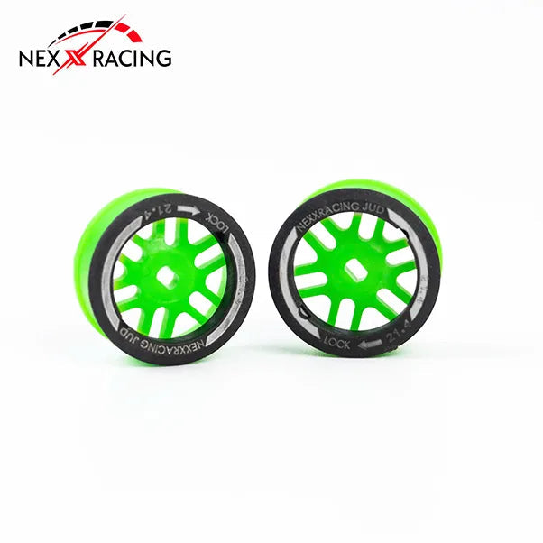 Nexx Racing “JUD” threaded carbon-fiber reinforced EVO AWD Flanged Rear Wheels (2) pcs for Mini-Z (GREEN) OFFSET +2