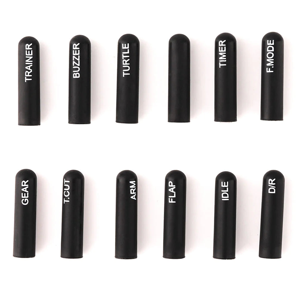 RadioMaster Labelled Silicon Switch Cover Set - Long (12pcs / Black) - HeliDirect