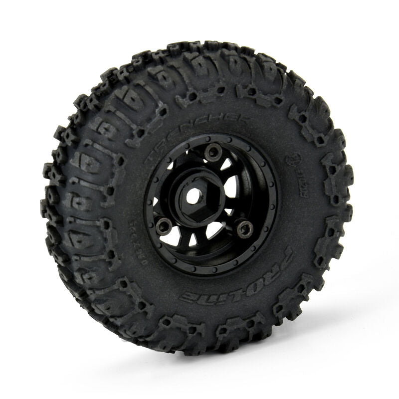 Pro-Line 1/24 Trencher F/R 1.0" Tires Mounted 7mm Black Impulse (4): SCX24 - HeliDirect