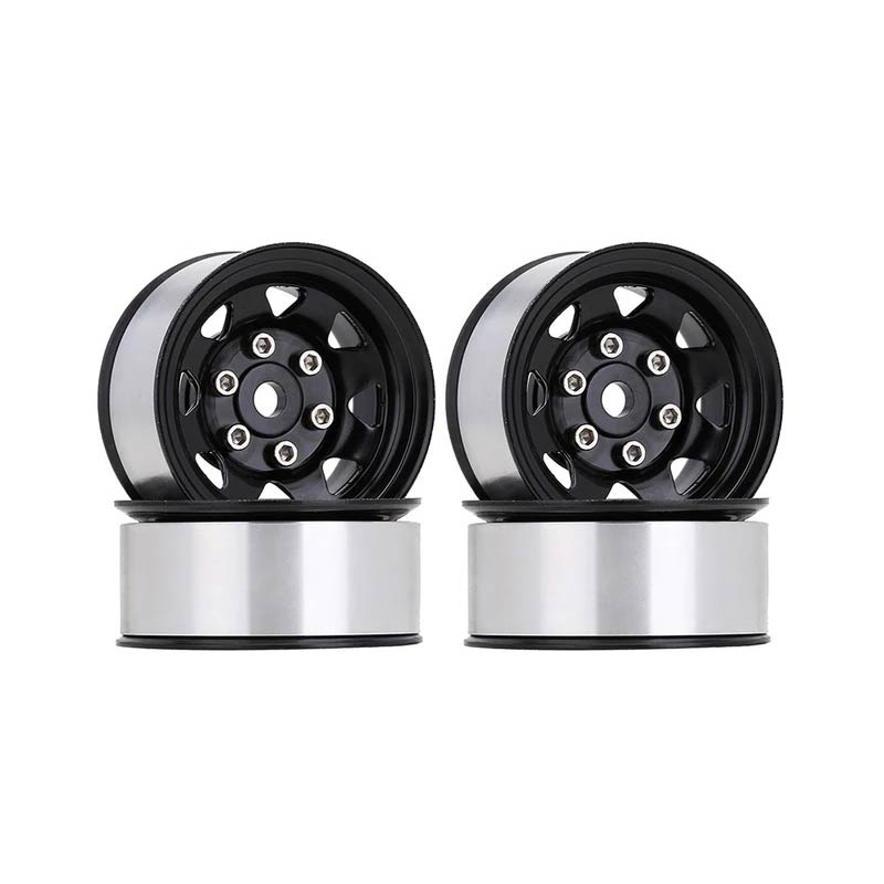 INJORA 1.55" Metal Beadlock Wheel Rims For 1/10 RC Crawler Car (Black) - HeliDirect