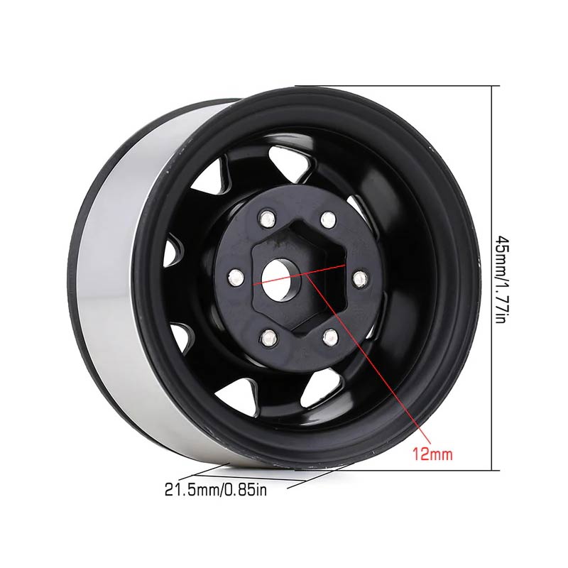 INJORA 1.55" Metal Beadlock Wheel Rims For 1/10 RC Crawler Car (Black) - HeliDirect